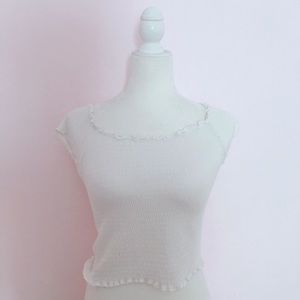 brandy melville white ribbed smocked babydoll top